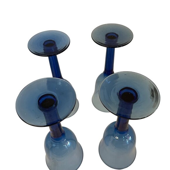 Vintage Blue Glass Goblets Set Of 4 Elegant Wine Glasses - Picture 6 of 6
